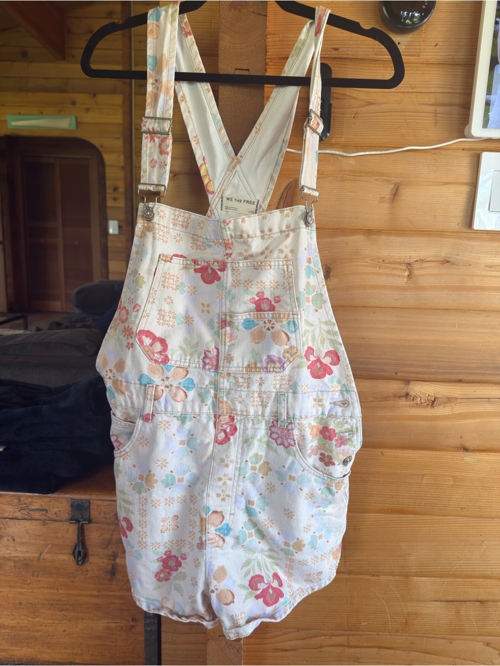 We The Free Floral Short Overall Dress - White with Pink, Blue, Green
